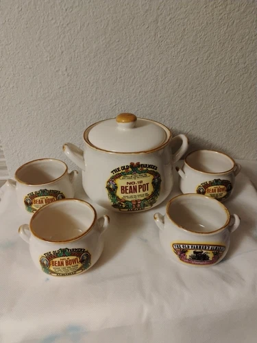 Stoneware Bean Pot and Bowl Set Vintage