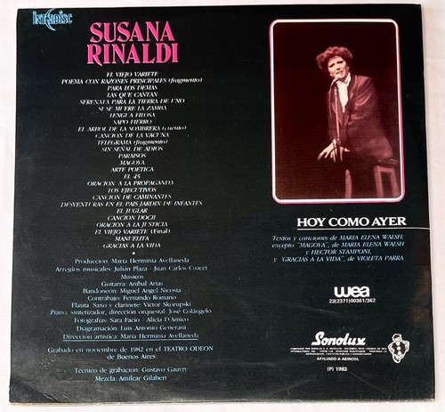 Susana Rinaldi – Hoy Como Ayer - 2 x Vinyl 1983 - Picture 2 of 8