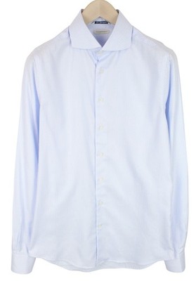 Suitsupply Herren Formelle Hemd 40L/15.75L Blau Gestreift Baumwolle Extra Slim