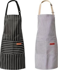 Adjustable Bib Aprons w/ 2 Pockets Cotton Cooking Apron for Women  Men