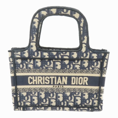 CHRISTIAN DIOR CD Book Tote Mini Tote Bag Handbag Canvas Blue