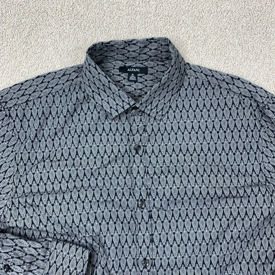 Alfani Button-Up Shirt Men's Size M Black Long Sleeve Paisley Collared Cotton - Image 2 of 4