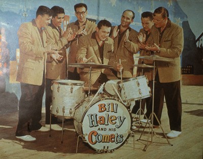 American rock and roll band Bill Haley & His Comets as they wear m- Old Photo