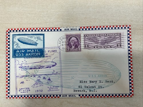 USA Erstflug Luftpost Zeppelin geflogen 1932 Lakehurst, N.J. nach Newark, N.J.*106