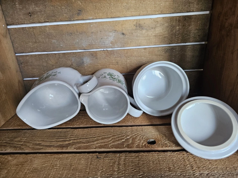 Callaway Ivy-Corelle Crema, Azúcar y Salsa Cuenco Set Hiedra Verde Y Blanco China Foto 4 de 4