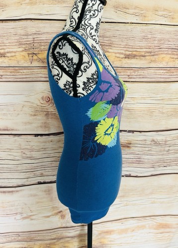 Canotta donna Sonoma blu floreale scollo a scoop a costine perfetta taglia M - Foto 2 di 10