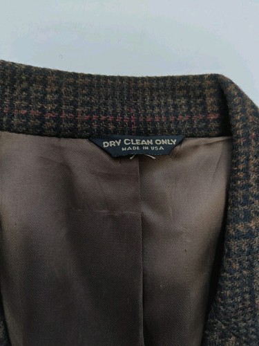 🇺🇲 Vtg Bill Blass Mens 40R Brown Plaid Two Button Wool Sports Coat Made In USA - Picture 7 of 10