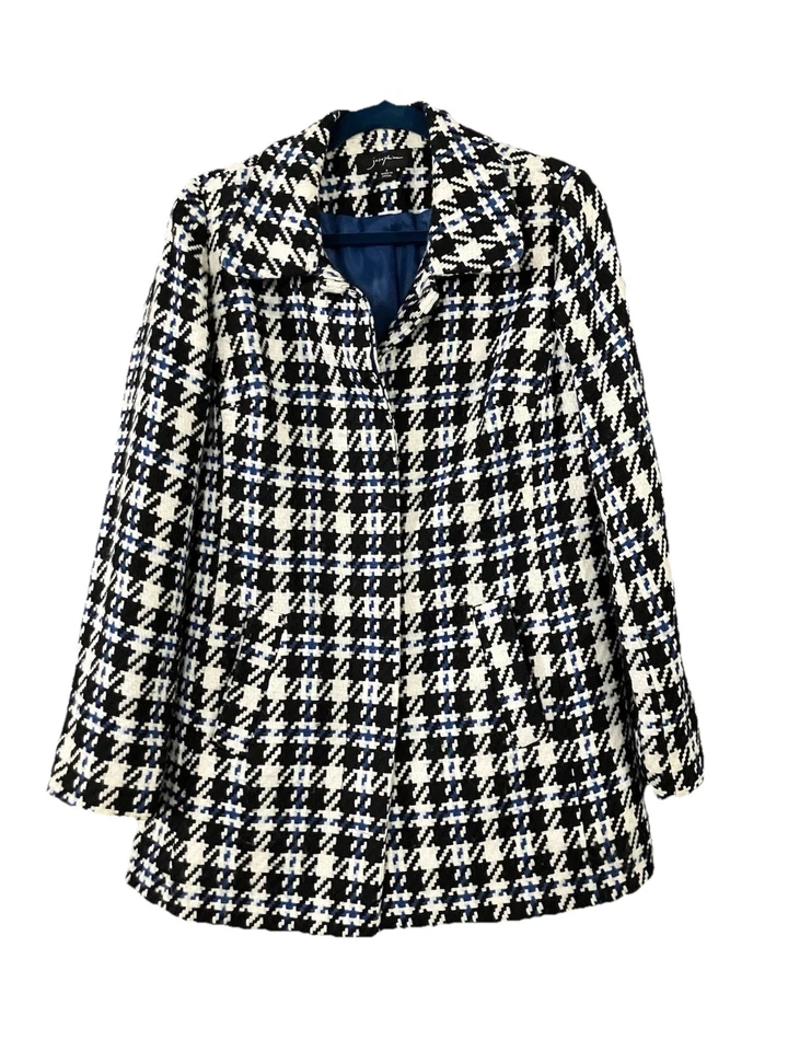 Abrigo, chaqueta vintage Josephine Houndstooth para mujer talla 8 negro/blanco/azul real Foto 3 de 4