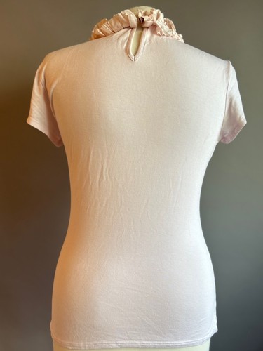Ted Baker London Pink Ruffle Neck Jersey Tee - Size 2 - Picture 3 of 4