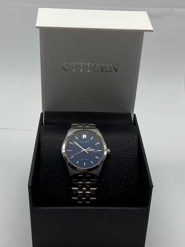 CITIZEN ECO-DRIVE 40mm WR 100m Blue Dial Silver Tone Men's St. Steel Watch, NIB - Picture 3 of 8