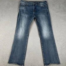 American Eagle Jeans Mens 38x34 Blue Flex Original Bootcut Western Whiskering