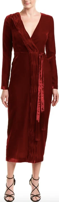 Vestido de Terciopelo Rachel Zoe Aly Talla 8 Rojo Imitación Envoltura Fiesta Fiesta Corbata Cintura Midi Foto 2 de 4