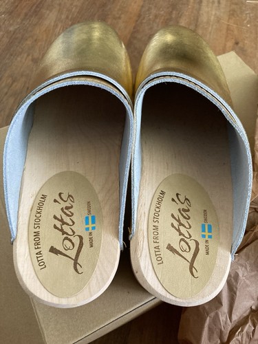 Lotta von Stolkholm Gold Clogs 41 oder 9,5 Metallic Leder Holz Boho - Bild 11 von 12