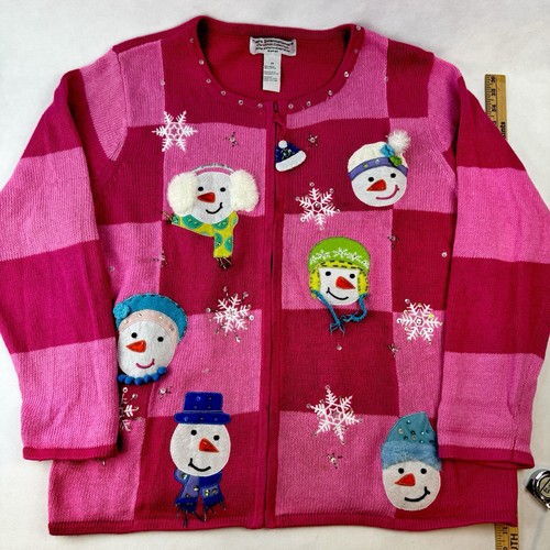 Tiara International Weihnachten Schneemann Pullover Damen 2X rosa süße Schneeflocken - Bild 2 von 12
