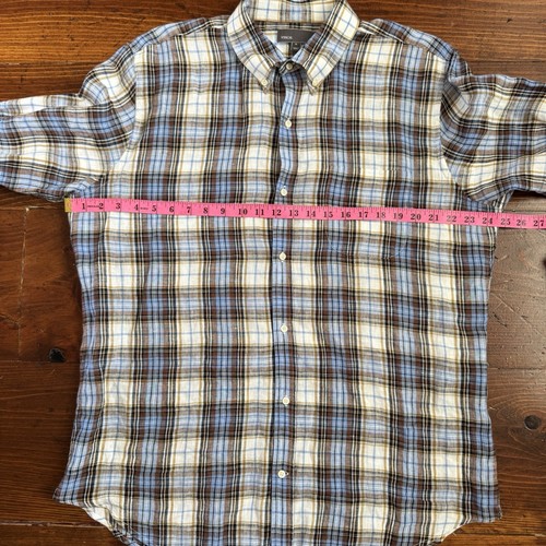 Vince - 100% Linen Blue, Cream and Brown Long Sleeve Button Up- Size XL - Picture 5 of 8