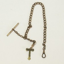 Antique Pocket Watch 12 inch Chain Compass Crucifix Fob
