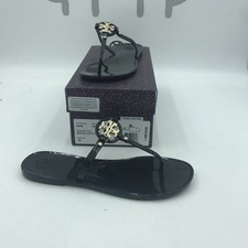 Tory Burch Mini Miller Flat Thong Sandals Womens Size 8 Perfect Black Slip On
