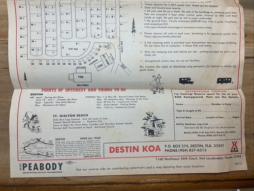 Vintage Destin KOA Campgrounds Florida Karte Broschüre Kamper-Gide Verzeichnis B12 - Bild 4 von 10