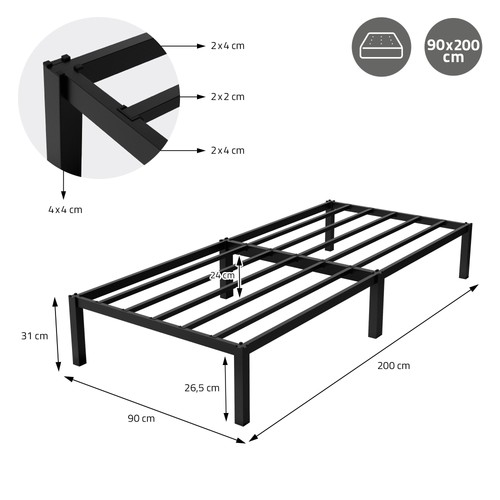 B-Ware Metallbett Bettgestell Schlafzimmerbett Bett Lattenrost Schwarz 90x200 cm - Bild 6 von 7