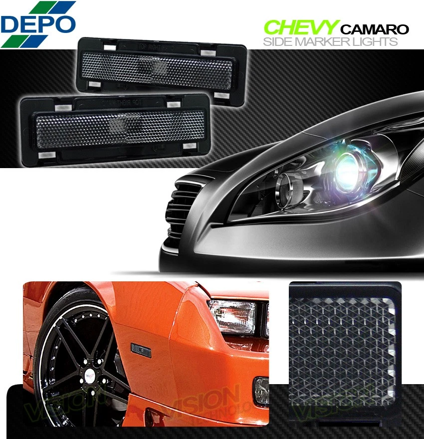 For 85-92 Chevy Camaro/Firebird Depo Smoke Front Bumper Side Marker Lights Lamp - Image 2 of 2