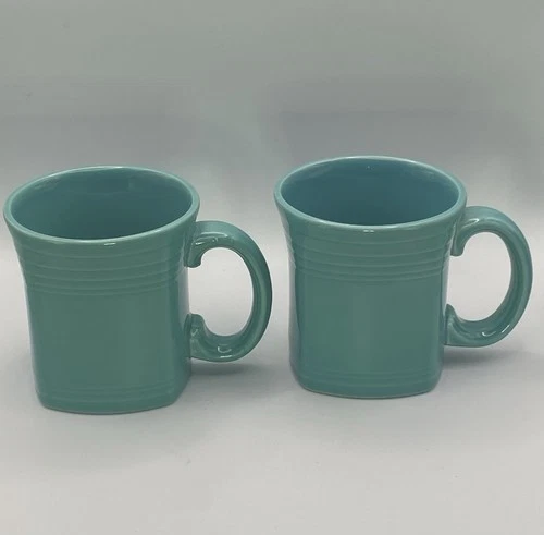 2 Fiesta Fiestaware HLC Turquoise Square Bottom 12 oz Coffee Mug Excellent