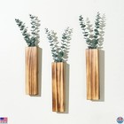 Set of 3 Rustic Brown Wood Wall Planters for Dried Flowers & Greenery Decor