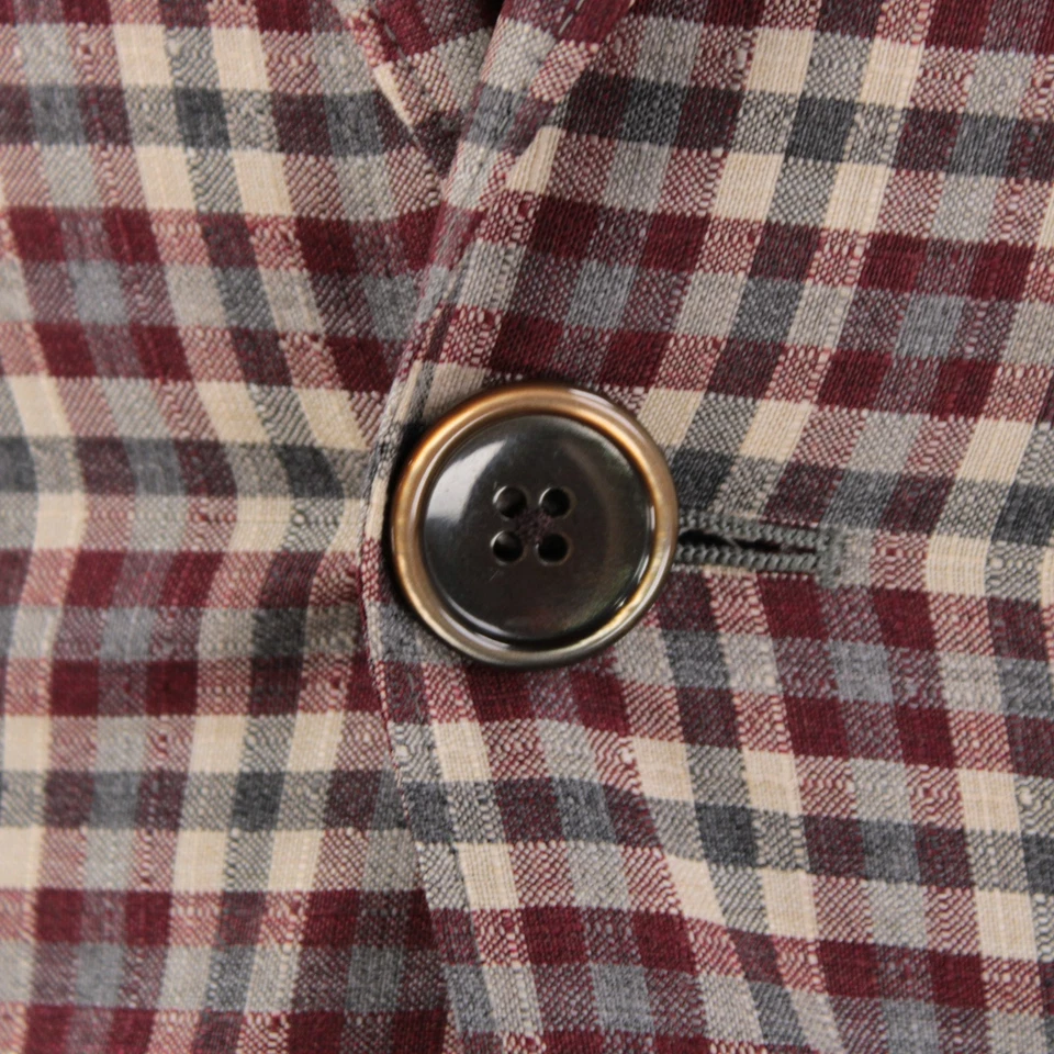 Abrigo deportivo de lana Belvest Super 130s nuevo con etiquetas talla 48R (38R EE. UU.) en beige/rojo/gris a cuadros Foto 2 de 4