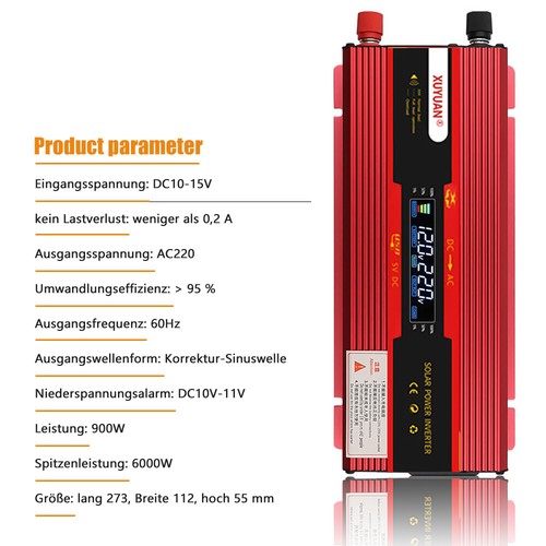 6000W Wechselrichter 12v Auf 230v Reiner Sinus Spannungswandler LCD Bildschirm - Picture 2 of 13