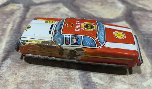 Vintage Tin Friction Toy Fire Chief Car #6544 JAPAN. Nice Lithos. Great - Picture 4 of 5