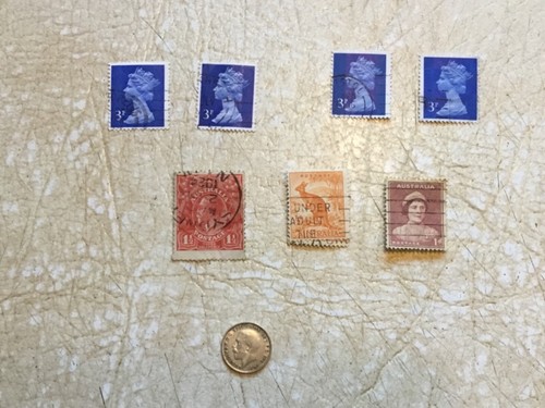 SILVER 1921 UK 3 PENCE King George Coin 7 STAMP King Edward  1913 11/2D lot - Picture 1 of 4