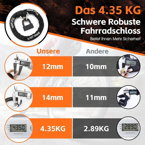 Kettenschloss Fahrrad-120CM Hohe Sicherheit Fahrradschloss, 12mm Starker Motorra - Bild 5 von 7