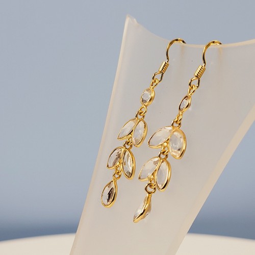 White Quartz Earrings, 9ct Gold Plated Sterling Silver, Semi Precious, Handmade - Picture 2 of 4