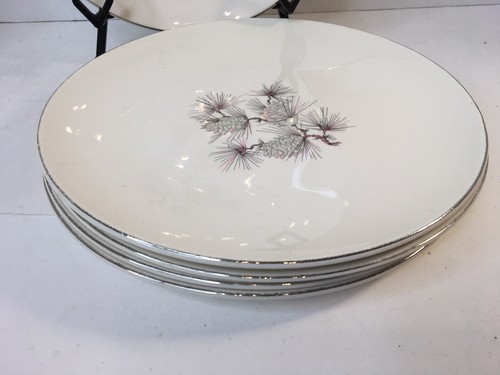 3 Mid Century Edwin M Knowles China Co Dinner Plates High Sierra Pine Cones Pink - Picture 6 of 8