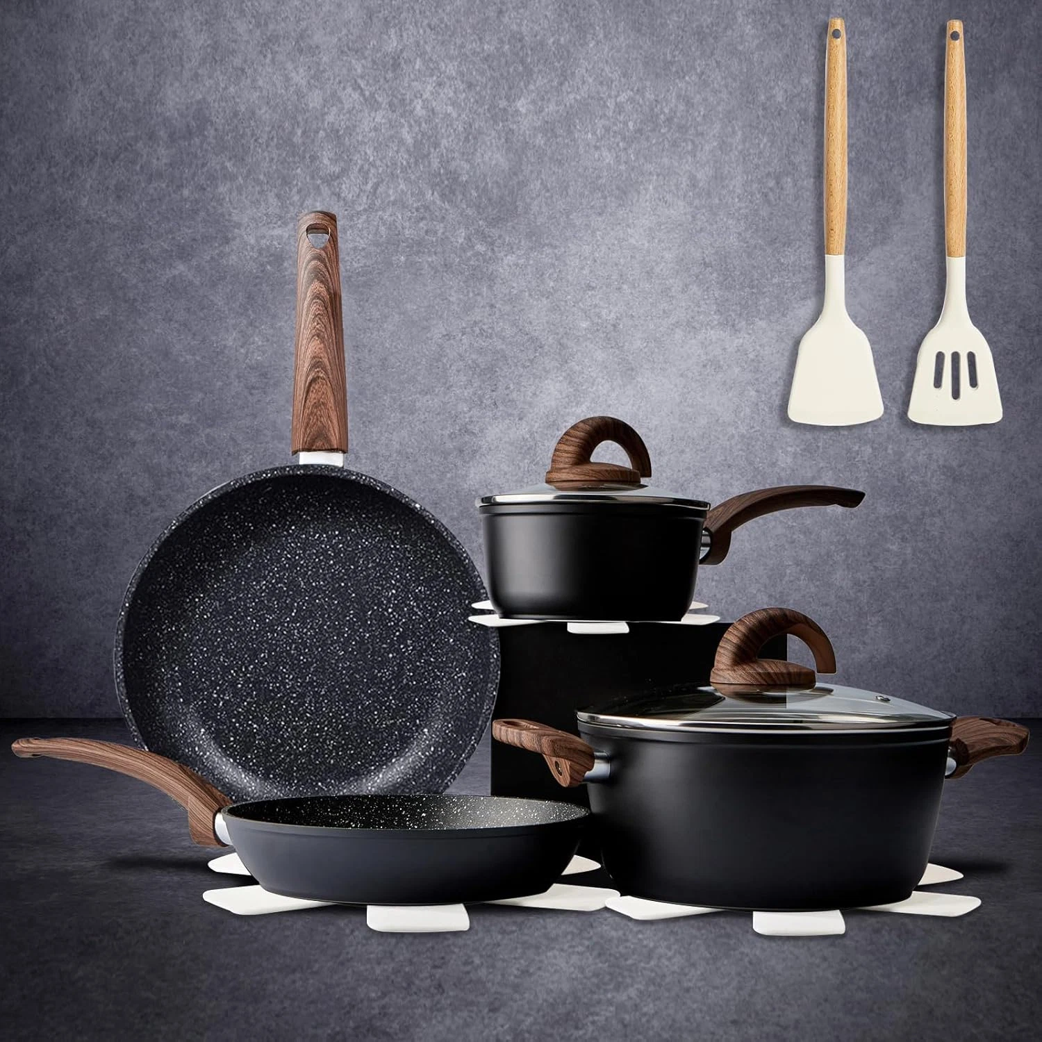 Ceramic Non-Stick Cookware Set, 12Pcs Pots & Pans with Utensils, PFAS-Free
Opens in a new window or