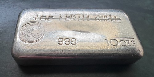 RARE PERTH MINT TYPE D 10OZ VINTAGE SILVER BAR WITH DOUBLE STRUCK SWAN&TOP STAMP - Picture 3 of 5