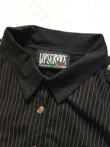 Lip Service 90's Vintage Pinstripes Button Up Skull Shirt Size XL - Picture 4 of 10