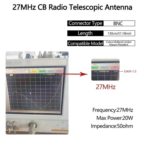9-51"20W 27MHz BNC Telcscopic Antenna For Cobra HH50WXST HH50 CB Walkie Talkie - Zdjęcie 10 z 11