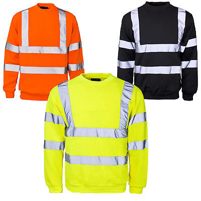 Mens Hi Viz Crew Safety Fleece Jumper Sweatshirt Visibility Work Security Top
