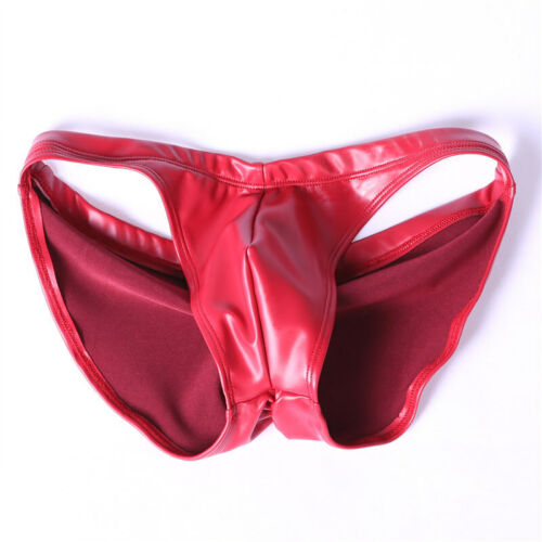 Men's Imitation Latex Low Waist Triangle Underwear Sexy Colloid PU Leather Pants - Picture 11 of 14