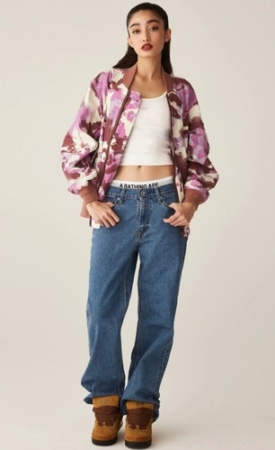 A BATHING APE Type WOMEN MAP CAMO BOMBER JACKET Pink Free Size - Picture 4 of 4