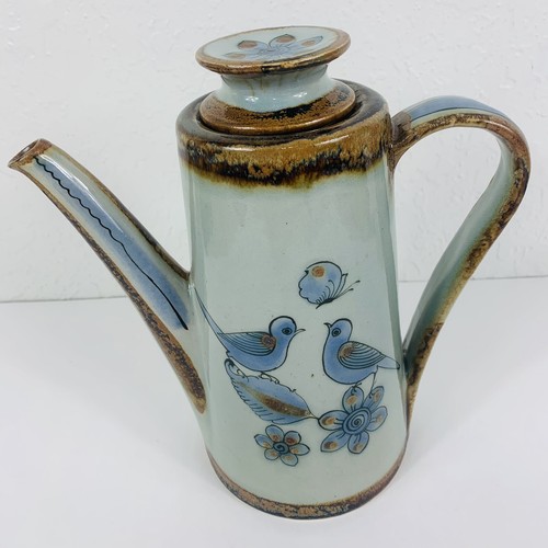 El Palomar Pottery Coffee Carafe Server 9" Wide & Lid Blue Birds Mexico Folk Art - Picture 17 of 17