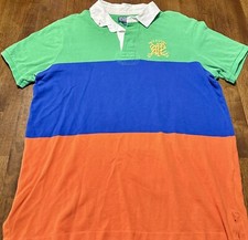 Polo Ralph Lauren Custom Fit Crest Green Blue Orange Stripe White Trim Size XL