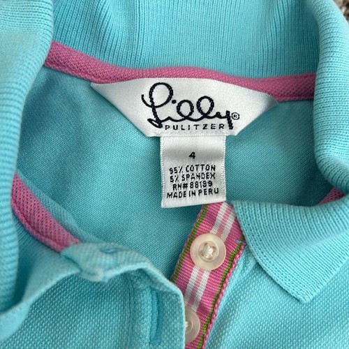 Lilly Pulitzer Vintage Blue kids Girls Polo Preppy Palm Top - Picture 2 of 10