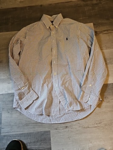 Ralph Lauren Hemd Herren Large Kariert Button Down Langarm Blau Weiß Baumwolle