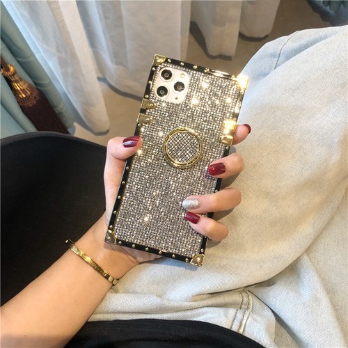 For iPhone 13 Pro Max 12 11 XS XR 6 7 8 Glitter Bling Gold Case w/ Ring - Picture 3 of 16