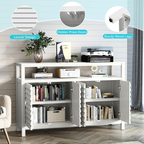 For Office/Dining White 4-Shelf Storage Decorative Louvered-Door Accent Cabinet - Picture 5 of 8
