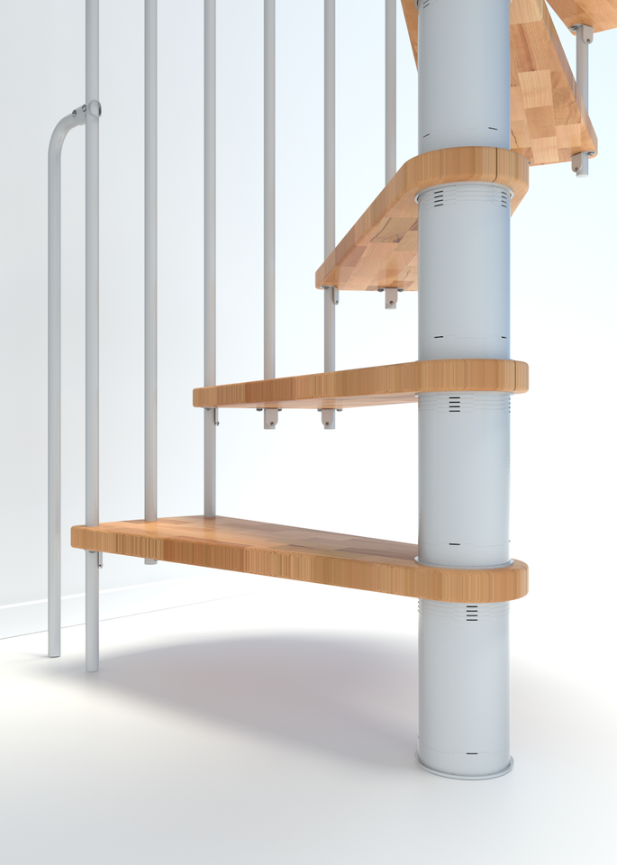 Austrian Indoor Spiral Staircase – 1000mm Diameter, 13-Step Kit, Beech Wood Steps, PVC Handrail (3 Colors), For 2470-3055mm Height