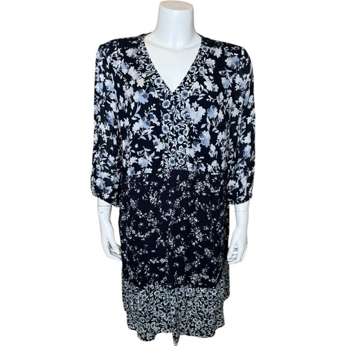 J Jill Damen Blumen Etuikleid M Boho Empire Taille Stufen Taschen gefüttert blau