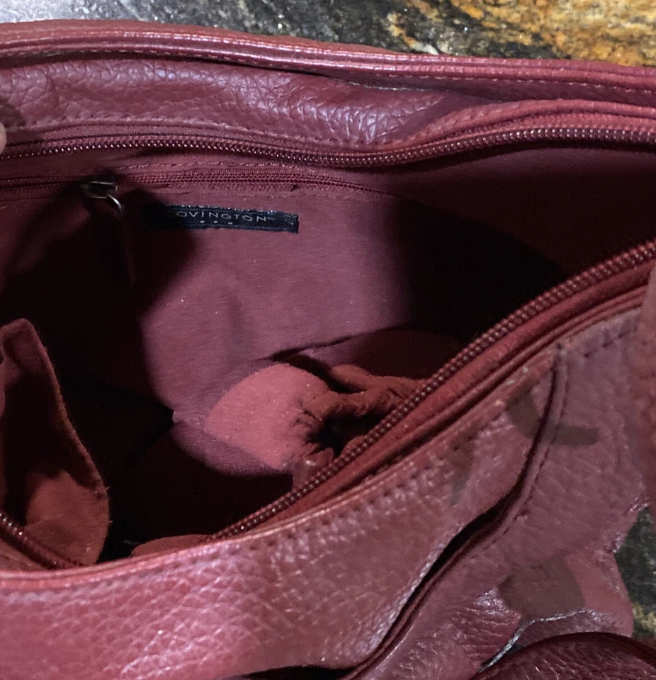 Covington Mujer Bolso de Mano Borgoña Vino Cuero 11”x7”x3” Cartera Hombro Foto 3 de 3