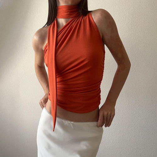 new Women's Tank Top Summer Basic One Shoulder Strap Solid Short Casual Tank Top - Bild 8 von 26
